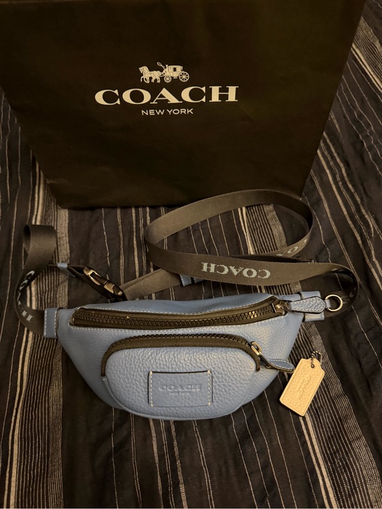 Coach Other - Coach Light Blue Pebbled Leather Waist Bag with Logo Strap